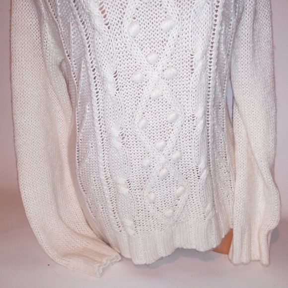 St Johns Bay Sweater Large Ivory Cream Chunky Knit Turtleneck Cowl Neck Pullover - Picture 5 of 9